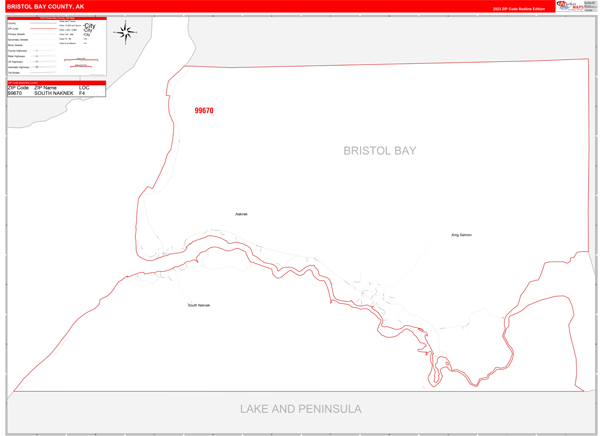 Bristol Bay County Wall Map Red Line Style